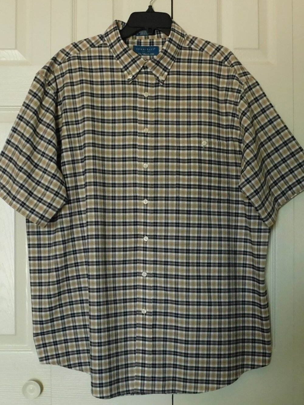 TOWNCRAFT Mens Tan Plaid Button Down Shirt Casual Classic Preppy Dadcore